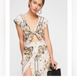 Free people Elegant Cream and Gold Patterned Dress